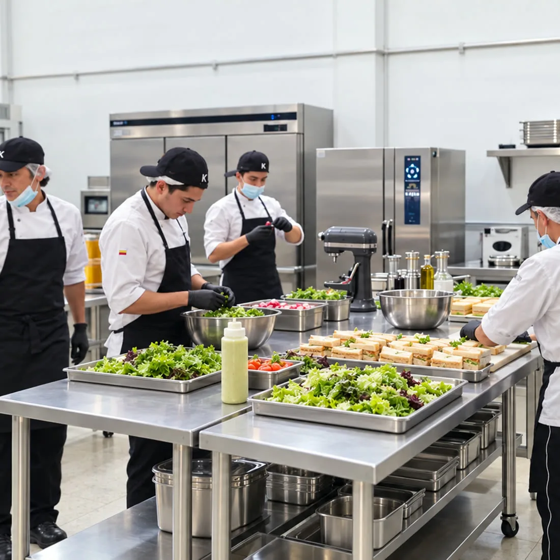 La línea de producción con los hornos y el refrigerador industrial
